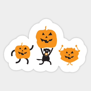 Black Dog Puppy with Halloween Jack-O-Lanterns Sticker